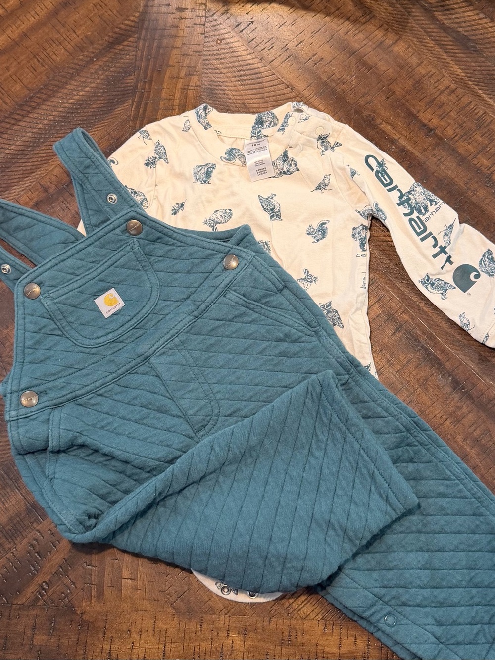 Carhartt Quilted Teal Kids Overalls and bodysuit